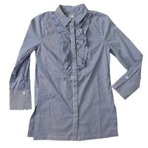 Chico's Blue White Striped Ruffle Front Button Down Shirt Size 0 Small 570312273